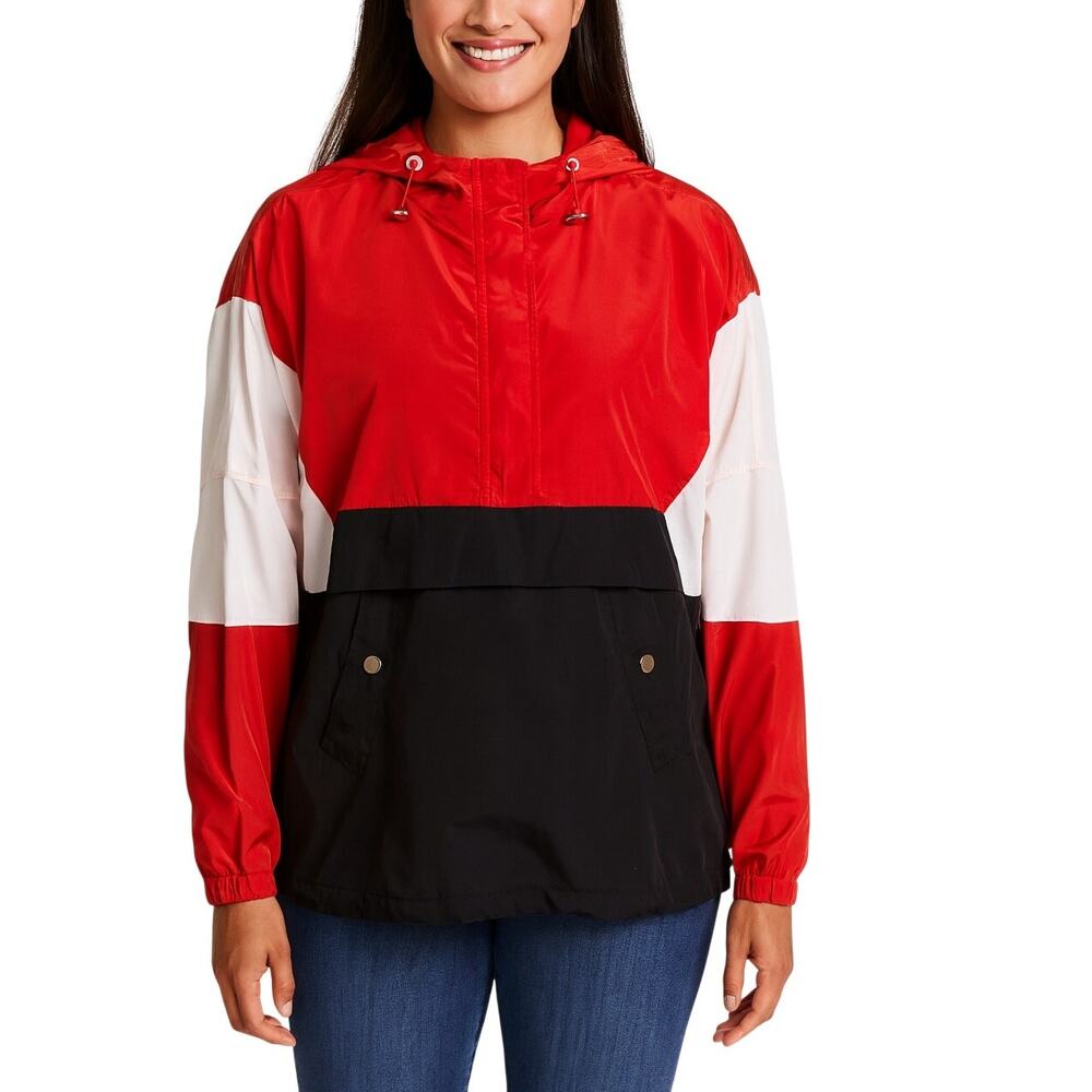 Urban Heritage Wind Rain Jacket Hooded Retro Color block Black Red White S